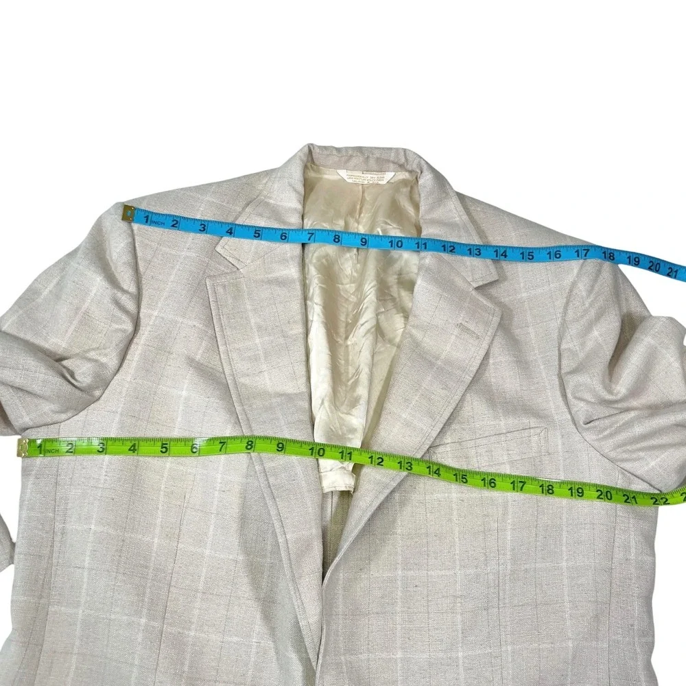 Johnny Carson 42R Beige Blazer Windowpane Plaid Two Button Jacket Grandpa Core